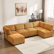 Modern U-Shaped Modular Sofa with Reversible Chaise in Corduroy, 6-Seat, Living Room Sofa