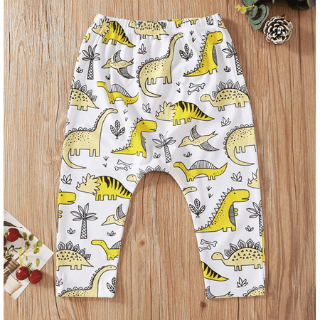 

One opening Baby Trousers Cartoon Dinosaur Print High Waist Trousers Pants for Boys and Girls