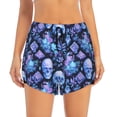 thumbnail image 2 of KLL Skull blue crystal flower Pattern Shorts Women,Athletic Shorts High Waisted Running Shorts Pocket Sporty Short Gym Elastic Workout Shorts-XX-Large, 2 of 7