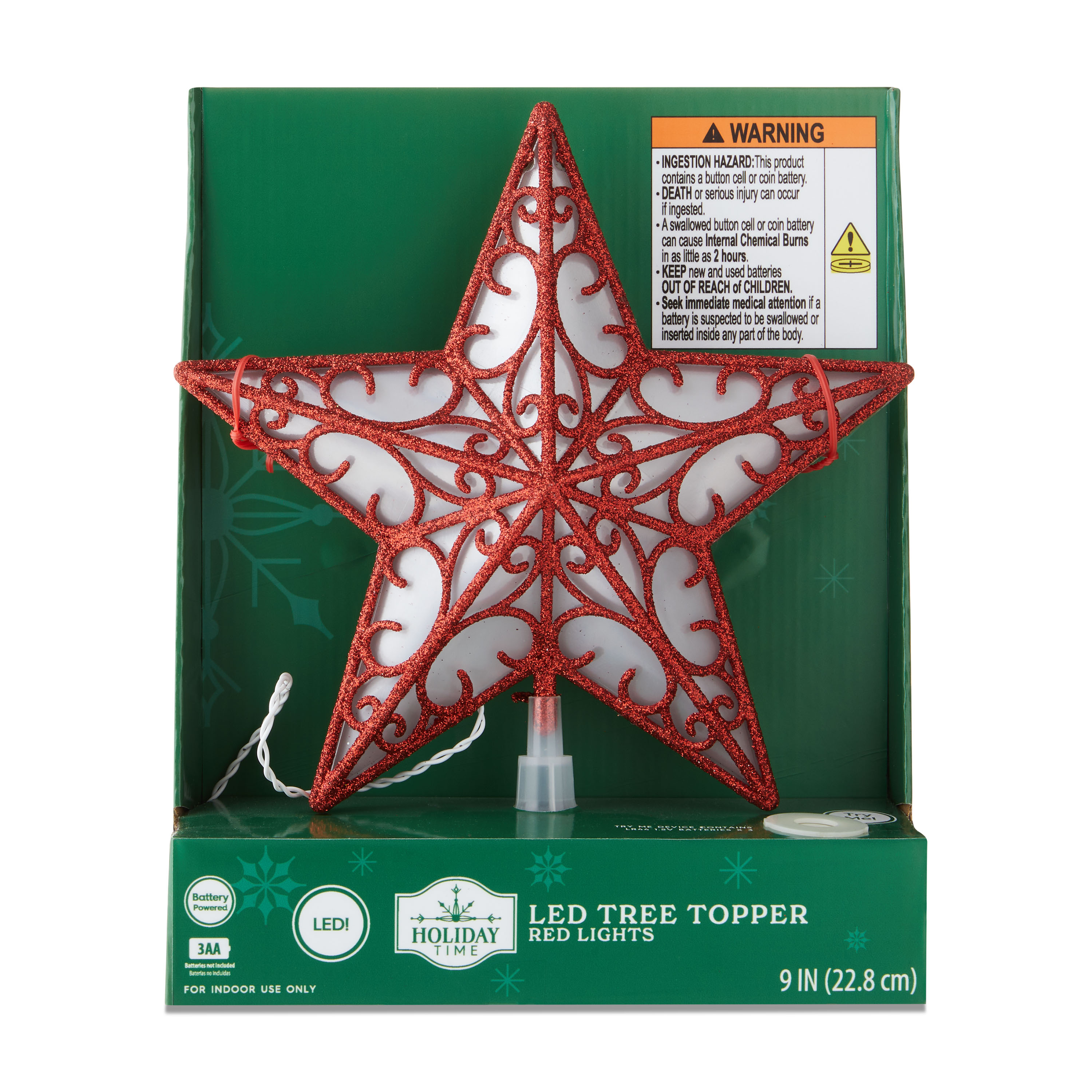 LED Star Christmas Tree Topper, Red, 9", by Holiday Time