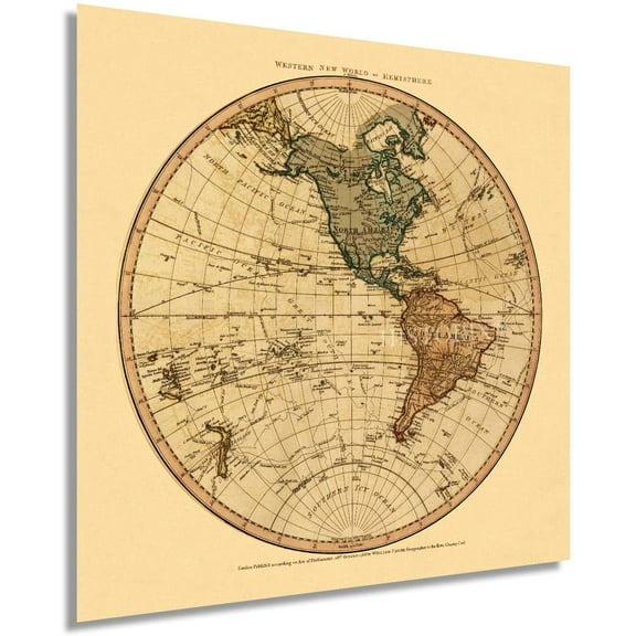 HISTORIX 1786 Old World Western Hemisphere Vintage Map Poster Wall Art Print, 16 x 16 Inch