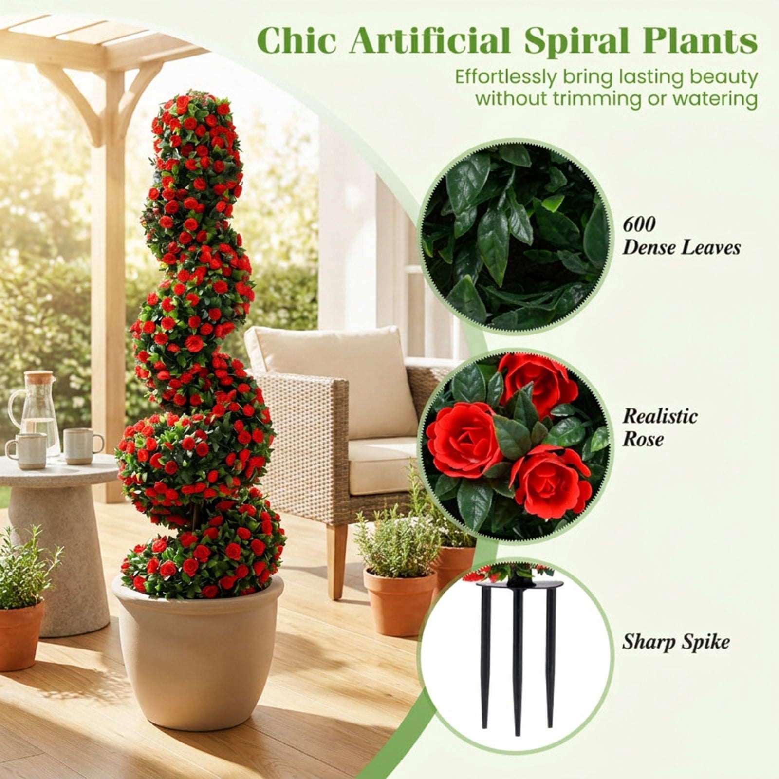Vebreda Artificial Plant Decor, Set of 2 Artificial Spiral Topiary Trees with Sun Protection and Ground Spikes, Lifelike & Chic Design