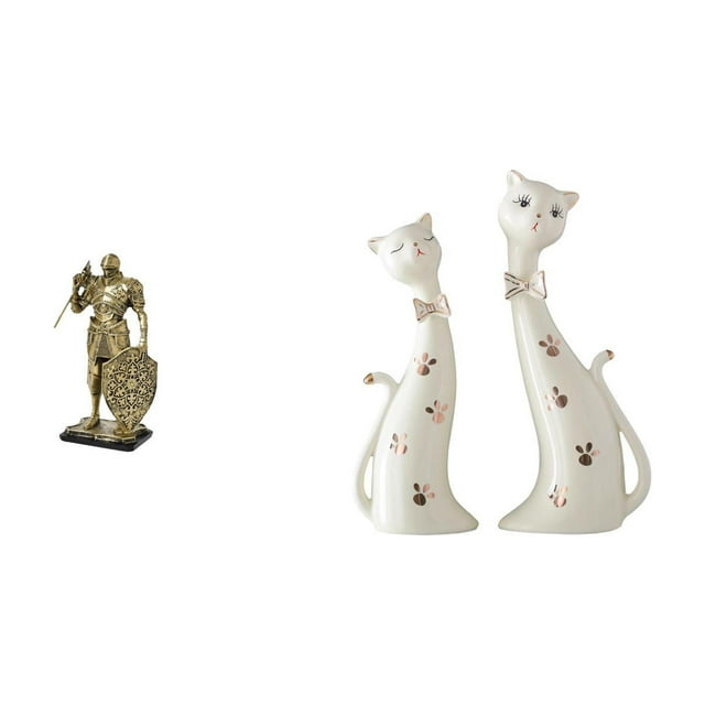 Figura decorativa de escritorio: Caballero, Caballero, Gato. Escultura de pareja de gatos. Material: Resina y cerámica. Ideal para el hogar y la ofici