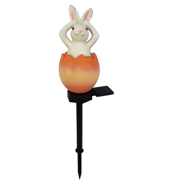 Lámpara de camino de jardín con forma de conejo de resina naranja para césped y patio al aire libre