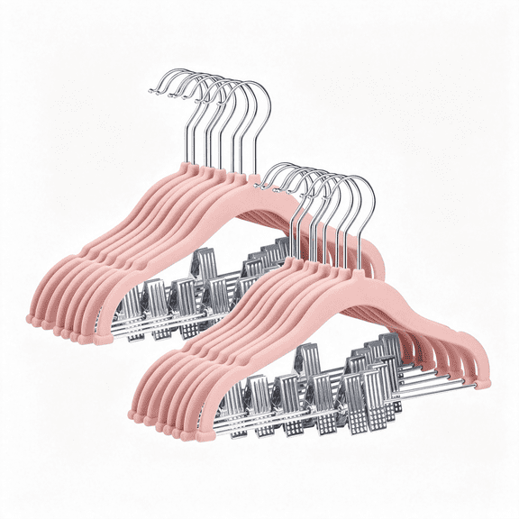 XIBUFE 11.8" Baby Velvet Hangers with Movable Clips 16 Pack Pink | Non-Slip Kids & Toddler Felt Hangers,Ultra-Thin Space-Saving Children'S Clothes Hangers for Skirts,Pants,Dresses,Shirts