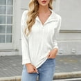thumbnail image 2 of Olyvenn Fashion Women's Lapel V Neck Long Sleeve Shirts Fashion Blouse Textured Dressy Casual Pullover Sweater Tops White XXL, 2 of 7