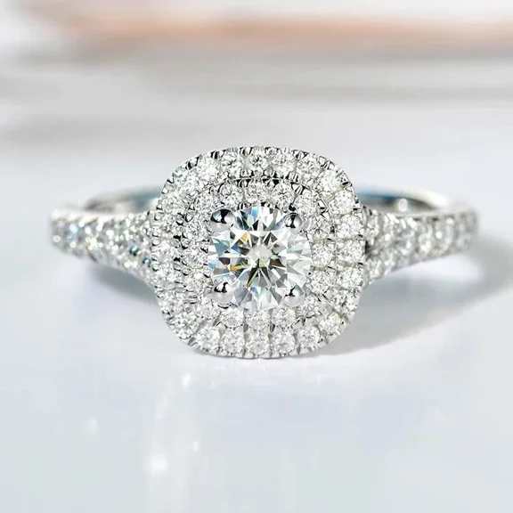 2.50Ct Round Cut VVS1 Moissanite Cluster Engagement Ring 14k White Gold Plated