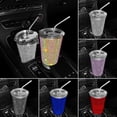 thumbnail image 3 of Bling Car Home Encrusted Beverage Cup Simple Fashion Rhinestones Encrusted Stainless Steel Straw Coffee Cup Straight Slim 550ml, 3 of 13