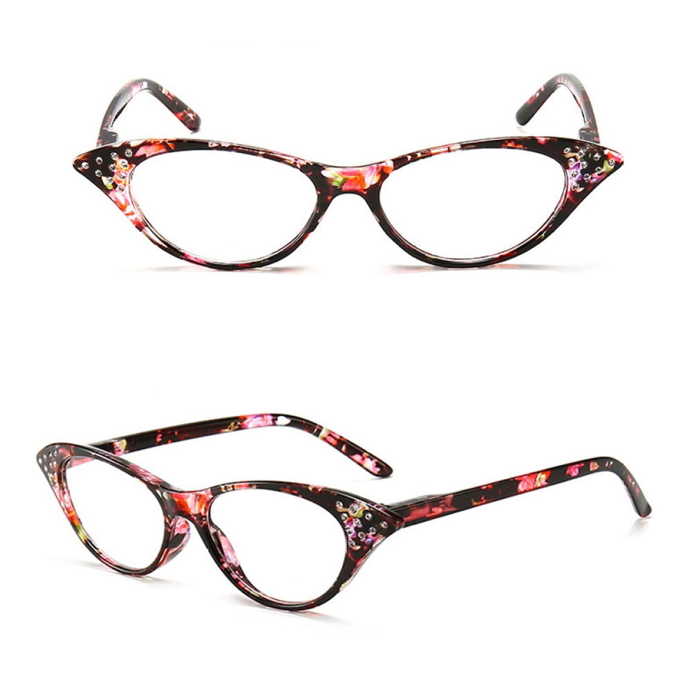 4 Pairs of Women Classic Floral Print Cat Eye Reading Glasses HD Spring Hinge Presbyopia Glasses Ladies Plastic Readers +1.00 with Pouch