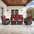 thumbnail image 2 of Jentlehouse Patio Furniture Set,6-Piece Outdoor Wicker Sectional Set with Swivel Rocking Chair,3-Seat Sofa and Ottoman,Patio Conversation for Poolside Porch Yard, 2 of 11