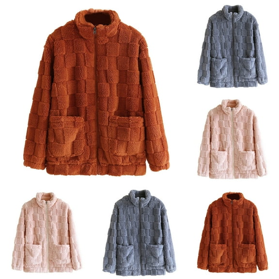qucoqpe Womens Winter Zip Up Fleece Coats Casual Soft Plushy Flannel Long Sleeve Jacket Loose Fit Outerwear Clothing for women