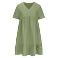 thumbnail image 4 of Dresses for Women 2023 Elegant Clearance Short Sleeve V-Neck Dress Solid Color Pleated Puffy Dress Evening Knee-Length dress,Green,S, 4 of 8