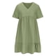 thumbnail image 4 of Puntoco Vestido De Manga Corta Con Cuello En V, Vestido De Encaje De Cintura Alta Informal Plisado De Color Sólido Suelto Con Cuello En V De Primavera Y Verano Para Mujer Verde Xxxl, 4 of 8