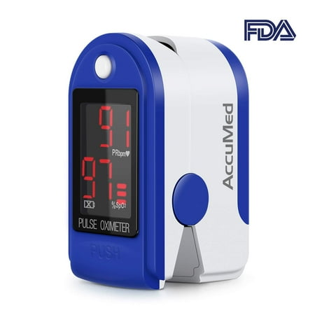 Finger Oximeter - AccuMed CMS-50DL Finger Pulse Oximeter Blood Oxygen SpO2 Sports and Aviation Monitor w/ Carrying case, Landyard Silicon Case & Battery (Blue)
