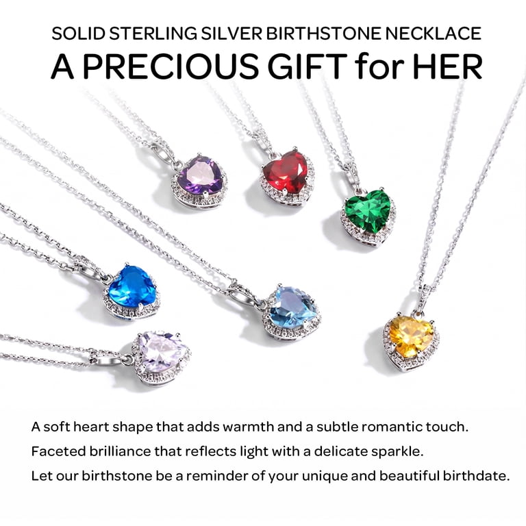 ChicSilver 925 Sterling Silver Heart Birthstone Necklace photo 5
