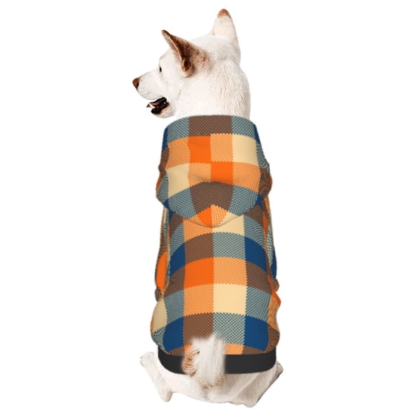 Fotbe Warm Orange Plaid Sudadera con Estampado para Perros Pequeños – Suéter con Capucha para Mascotas, Tela Suave de Forro Polar con Bolsillo-Small