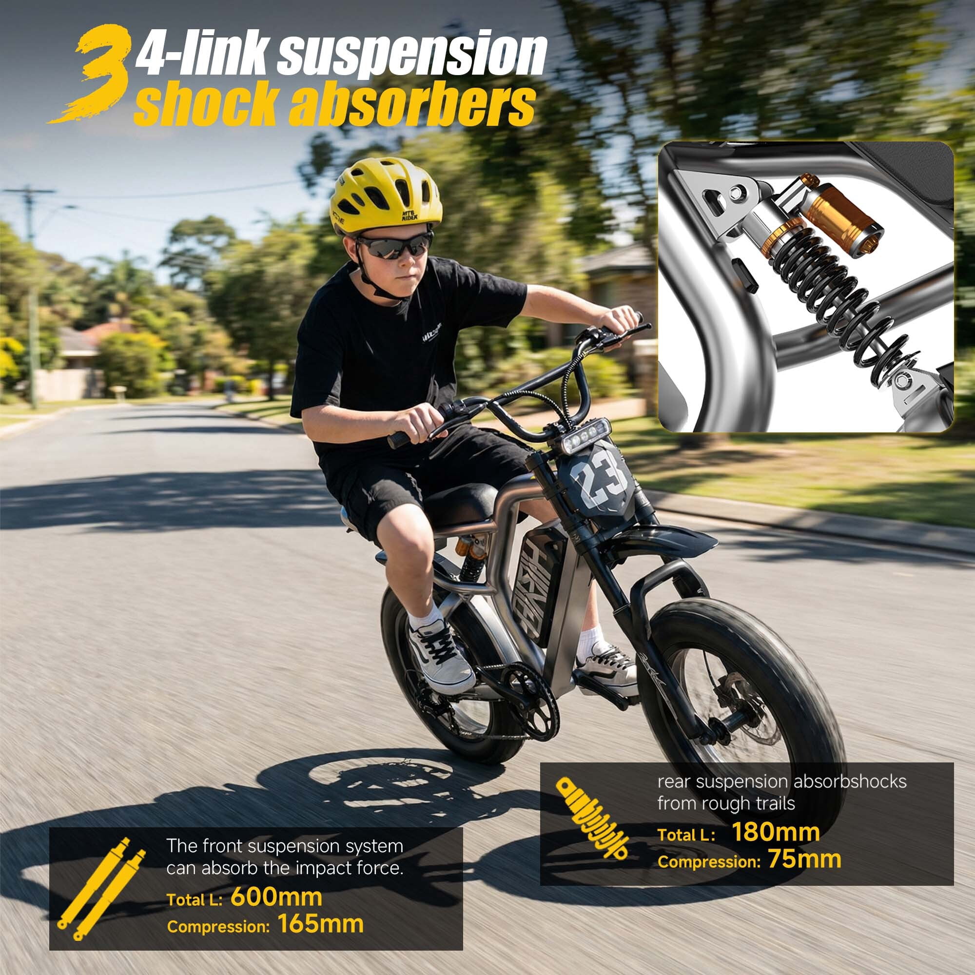 HiKeep Electric Bike for Teenagers, 750W 1500W Peak Dirt Bike, 48V 15Ah Battery Ebike, 25MPH E-Mountain Bike, 16x3.0 Fat Tire, UL2849