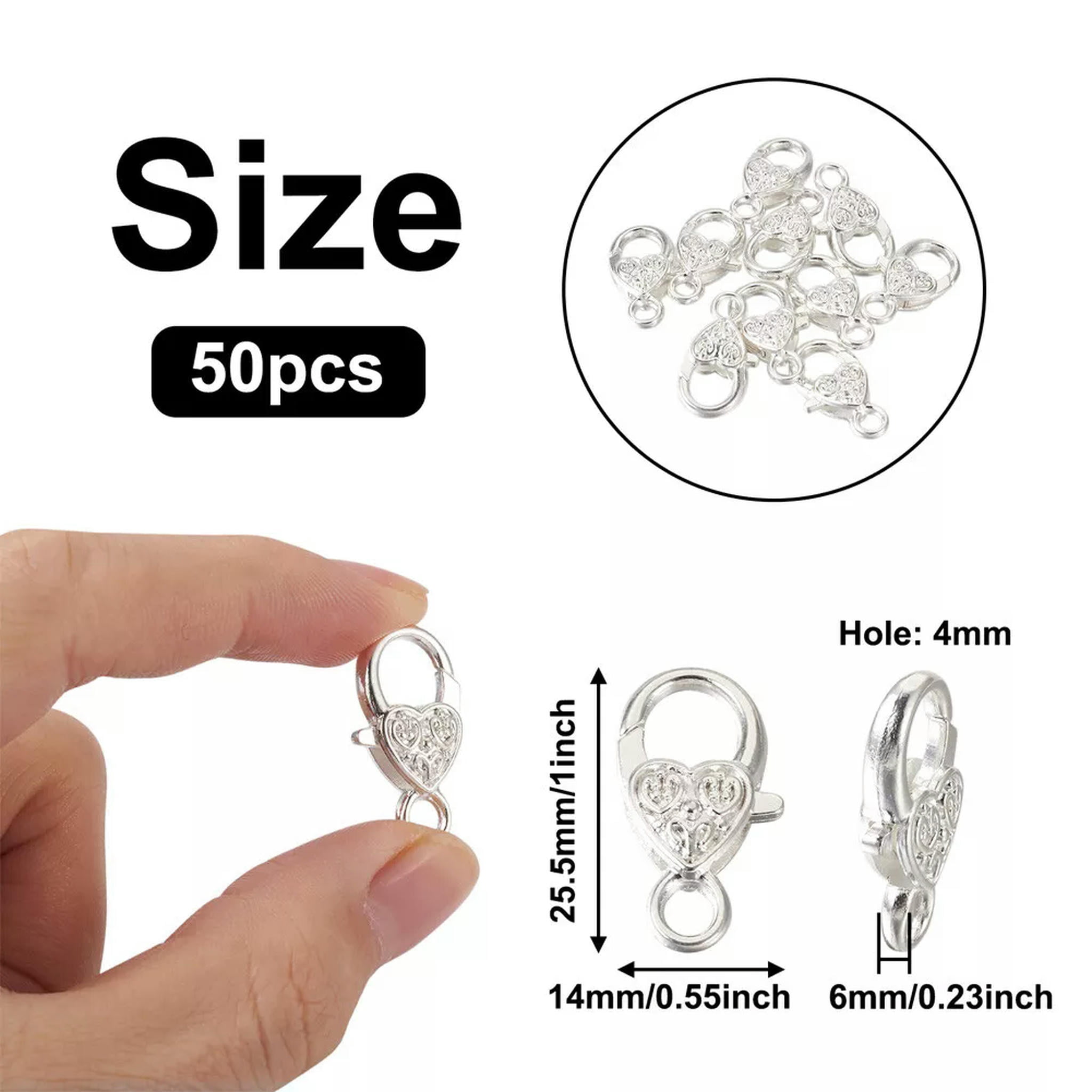 U8MO 50pcs Tibetan Silver Heart Lobster Claw Clasps Bracelet Jewelry Making 25.5x14mm