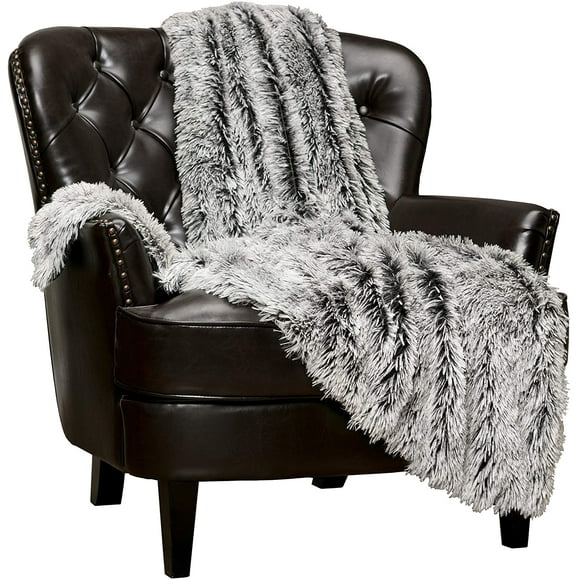 HTOOQ Super Soft Fuzzy Shaggy Faux Fur Throw Blanket - Chic Design Snuggly Plush Lightweight with Fluffy Reversible Sherpa for Couch Living Room Bedroom Home Décor (5HTOOQ x65 Inches) Frost Tip Brown