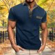thumbnail image 1 of Blusa y camisa de manga corta con cuello vuelto para hombre, estilo casual, de color liso, con solapa, mangas, cuello redondo, botones y bolsillo., 1 of 7