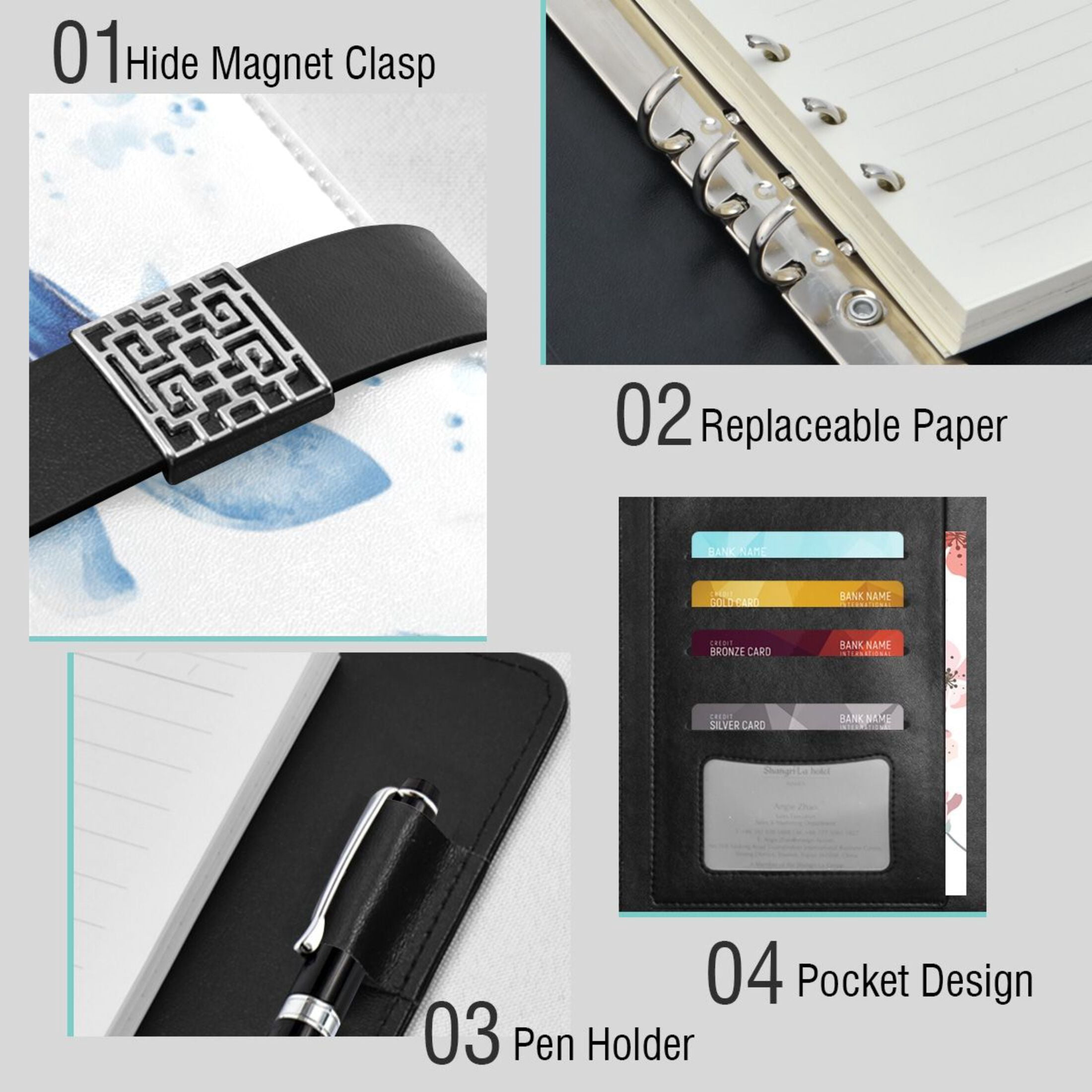 Leather Planner Leather Notebook Notebook Journal Binder Design Pen Pocket Design Convenient for Storage Sea Turtle Sticker