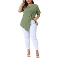 thumbnail image 2 of Agnes Orinda Plus Size Tops for Women Asymmetrical Hem Round Neck Short Sleeve Twist Knot T Shirt Top 4X Grass Green, 2 of 6