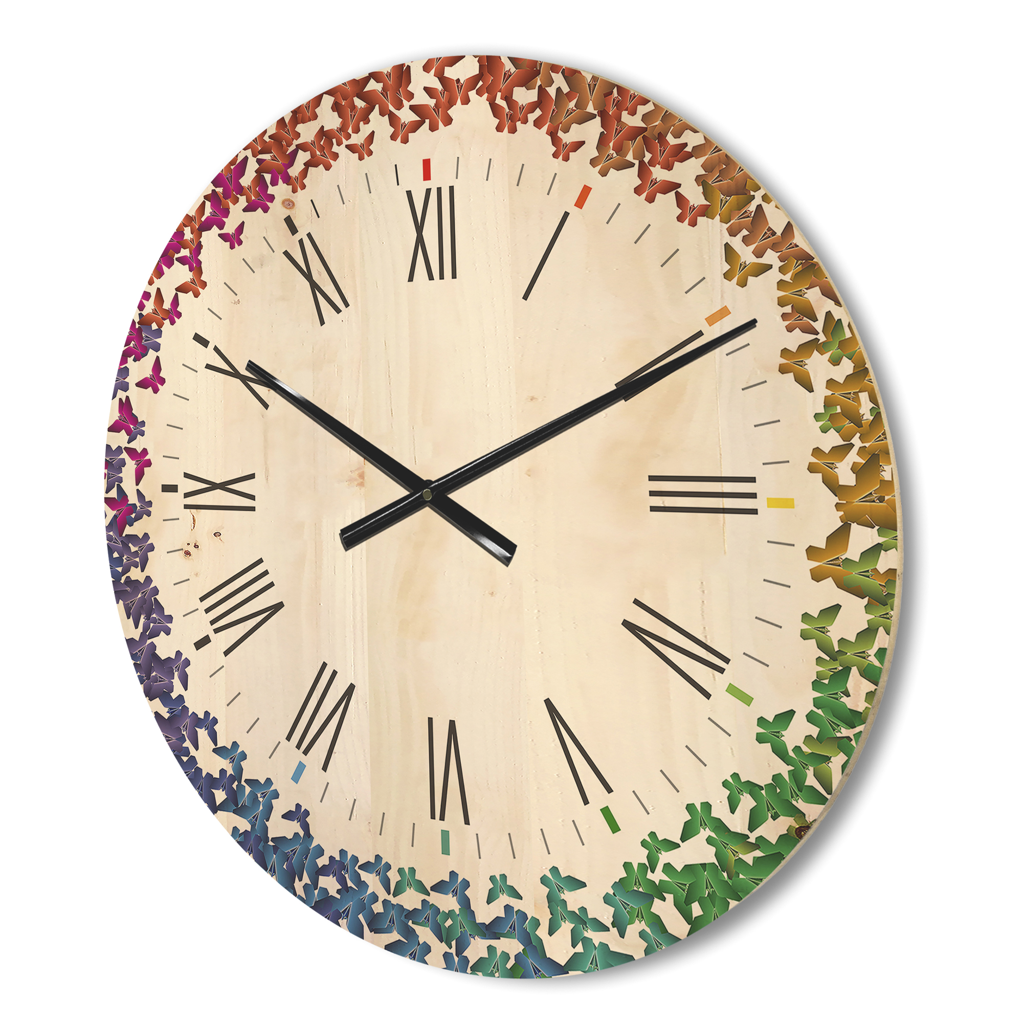 Designart 'Rainbow Butterfly Origami On White' Farmhouse Wood Wall Clock