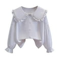 thumbnail image 2 of NAISIBABY Girls Long Sleeve Shirt, Ruffles Pearl Collar Buttons Cotton Kids Casual Formal Tops White 12T, 2 of 3