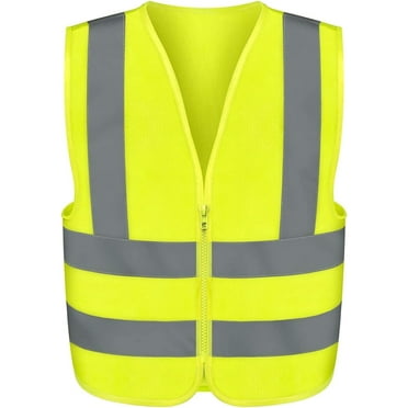 NEIKO 54083A Safety Vest, Size Medium for Adults, 2 Pockets, High Visibility Vest, Reflective Strips, Neon Yellow Vest, Zipper Front, Reflective Vest For Men & Women, Work Vest, Security Vest & HiVis