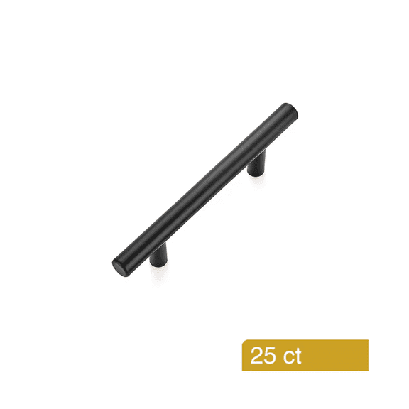 Style Selections 3-3/4 in (96mm) Matte Black Cabinet Drawer Pulls, Cylindrical Stainless Steel Handles, 25-Pack