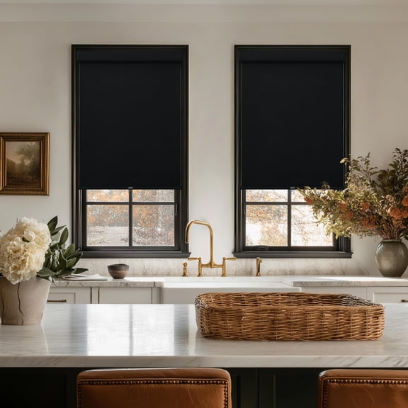 Blackout Roller Window Shades 15"W x 64"H Black Room Darkening Use For Bedroom Home Office