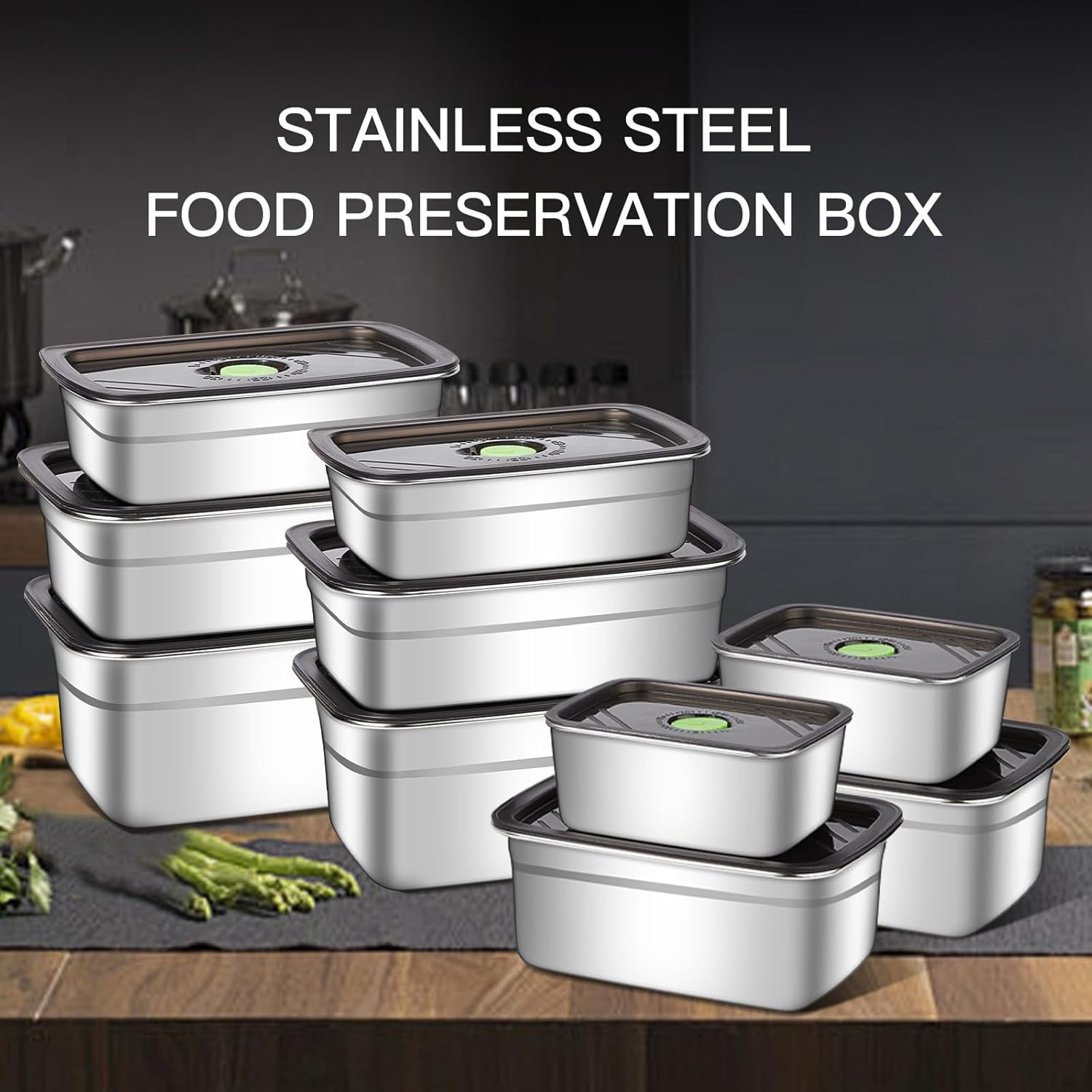 10-Piece Stainless Steel Food Storage Container Set with Airtight Lids