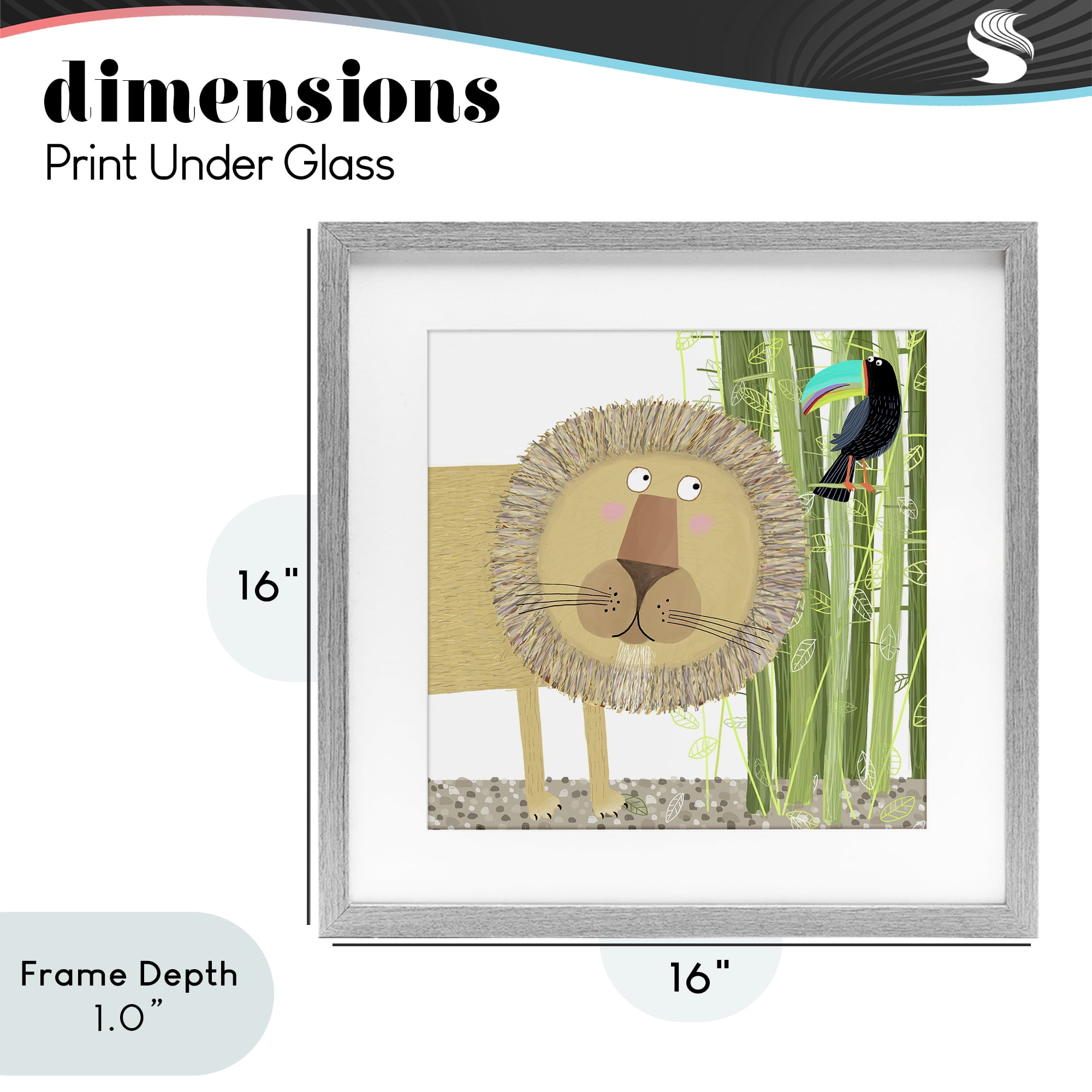 Stupell Industries Lion with Bamboo Trees & Toucan Gray Framed Print Under Glass, design by Carla Daly