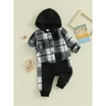 thumbnail image 2 of Baby Boys Outfit, Long Sleeve Hooded Plaid Jacket with Patchwork Pants Infant Clothes, 2 of 8