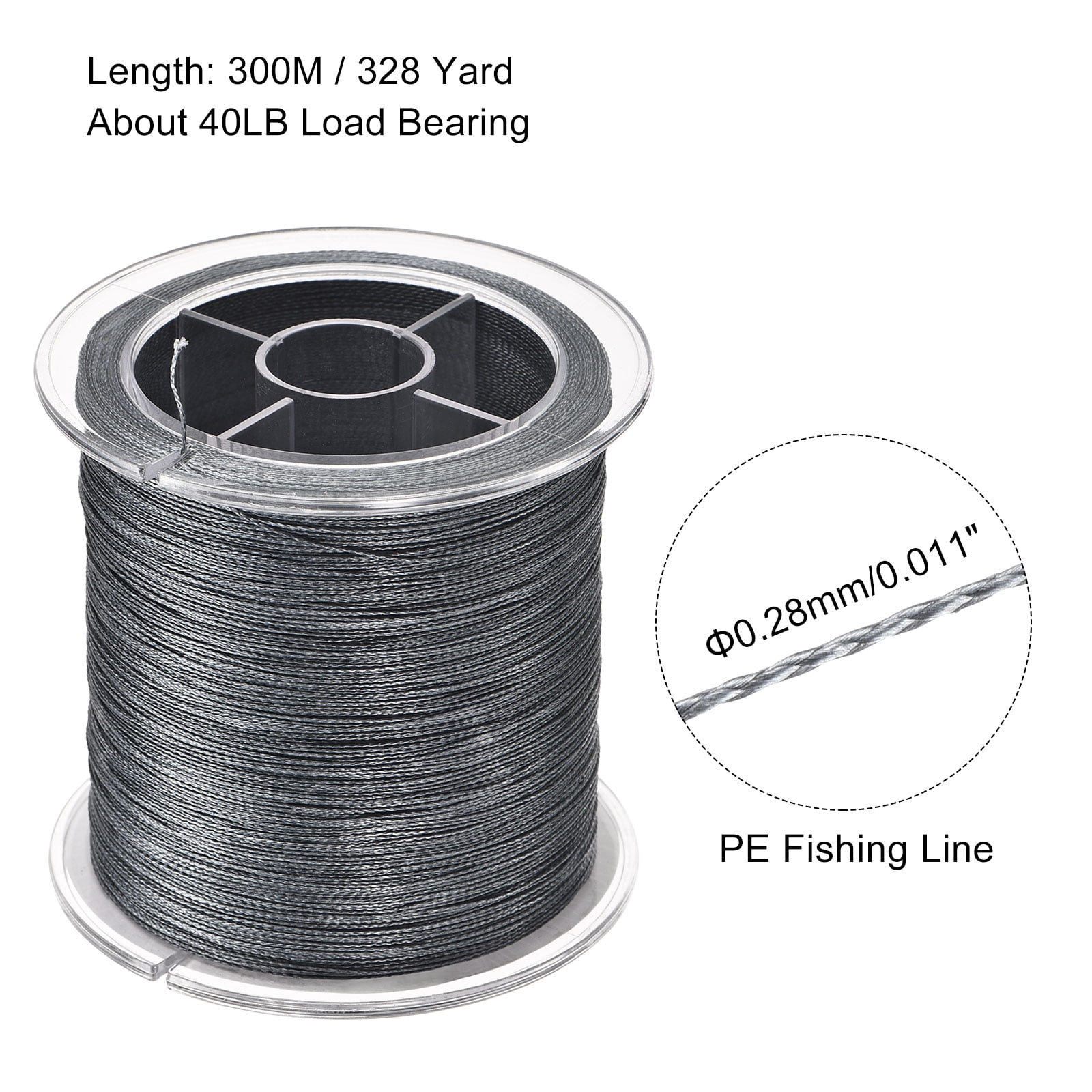 Uxcell 328Yard/984Ft 30LB 4 Strands Abrasion Resistant PE Braided Fishing  Line Grey
