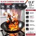 thumbnail image 3 of YOSUKATA Carbon Steel Wok Pan - 13,5 “ / 34 cm Woks and Stir Fry Pans - Chinese Wok with Flat Bottom Wok - Traditional Chinese Japanese Woks - Black Steel Wok, 3 of 8