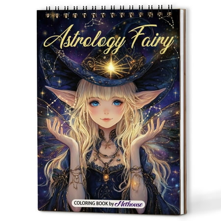 NETHOUSE Astrology Fairy Spiral Coloring Book for Adults A5 Wooden Cover 30 Coloring Pages of Mystical Fairies Zodiac Signs Cosmic Designs Astrological Illustrations Celestial Elements