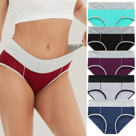 Nfurl Pack of 5 Cotton Underwear for Women Plus Size Breathable Panty Briefs Seamless Full Coverage Panties Mid Waist Lifting Underwear