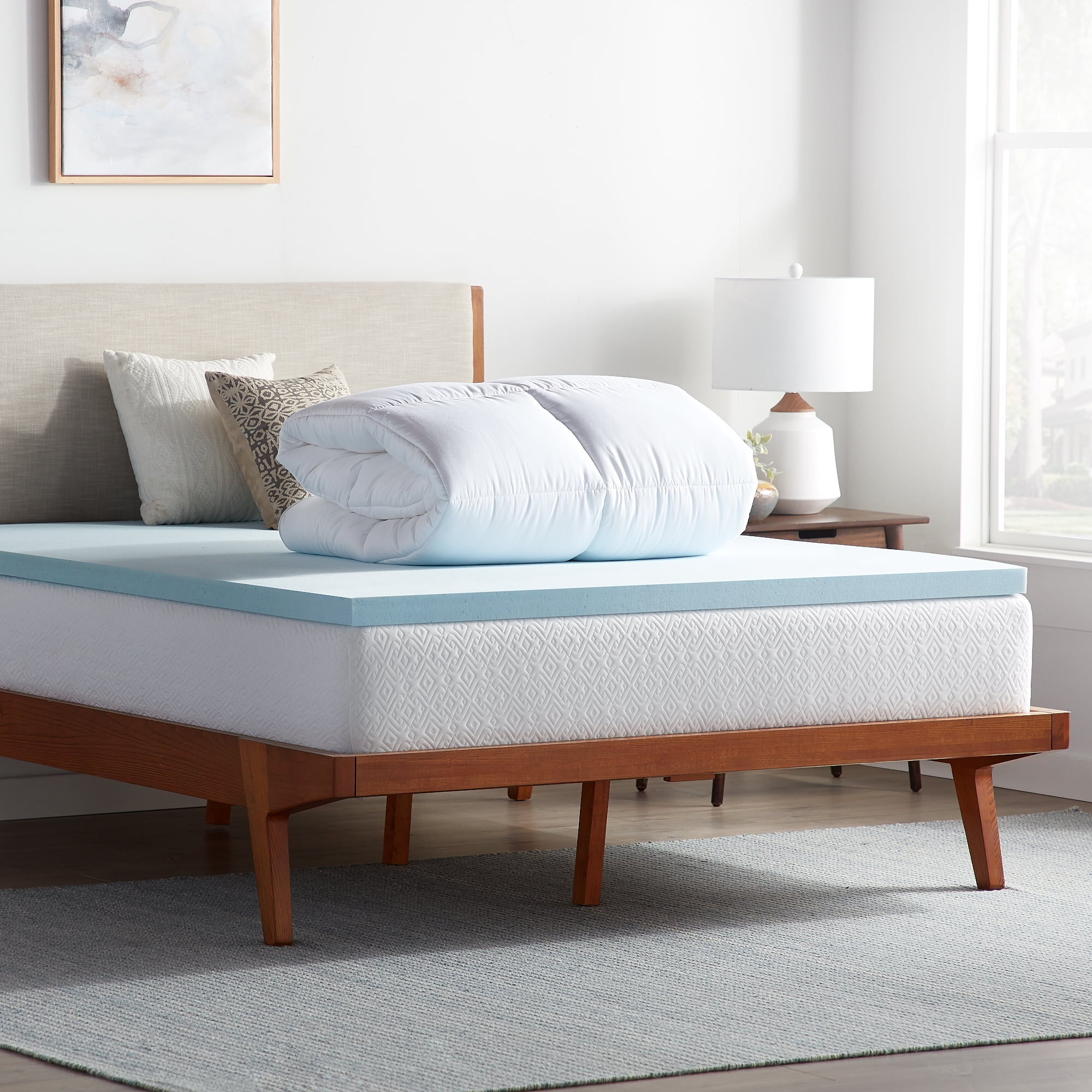 Rest Haven 2-in-1 Dual 4" Down Alternative Plush and Gel Memory Foam Mattress Topper, Queen