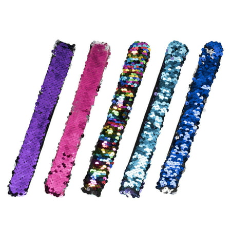 Sequin Slap Bracelets  Bulk Set of Color-Changing Mermaid Jewelry for Girls, Assorted Rainbow Shades & Shiny Reversible Sequins  Great Kids Birthday Gifts or Party Favors