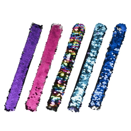 Sequin Slap Bracelets  Bulk Set of Color-Changing Mermaid Jewelry for Girls, Assorted Rainbow Shades & Shiny Reversible Sequins  Great Kids Birthday Gifts or Party