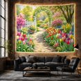 thumbnail image 6 of Garden Path with Tulips and Birdbath Romantic Watercolor for Nature Lovers Botanical Wall Art Housewarming Gift Tapestry Wall Hanging for Bedroom and Living Room, 6 of 7