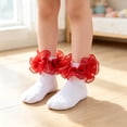 thumbnail image 2 of Girls Ruffle Ankle Socks Double Lace Frilly Socks Cute Princess Style Cotton Dress Socks for Girls Kids Toddler Back to School Wear, 2 of 4