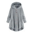 thumbnail image 2 of Coerni Girls Fuzzy Fleece Hooded Jacket Long Button Down Sherpa Overcoat Faux Winter Warm Coat Oversized Hoodies Outerwear, 2 of 6