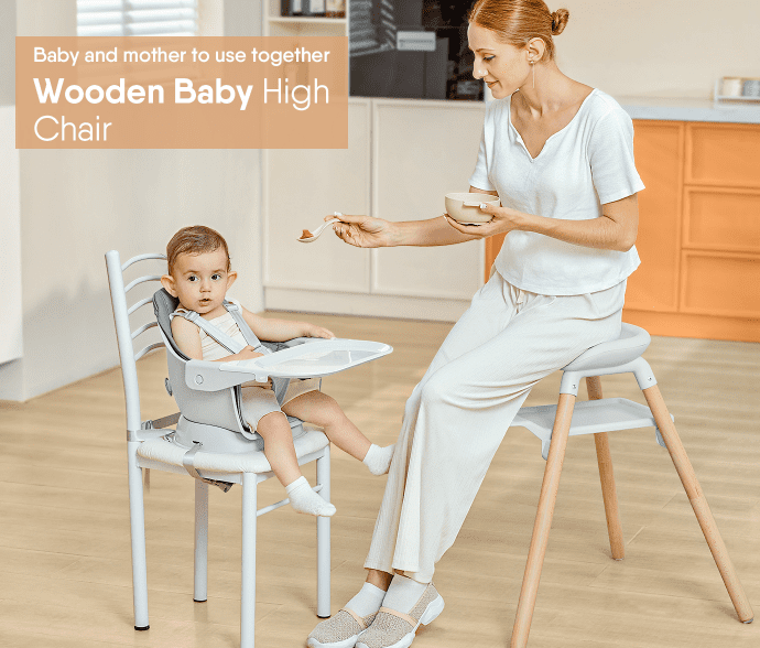 Babyomi Convertible High Chair for 2 Babies, 11-in-1 Wooden Booster with Double Easy-Clean Trays & PU Cushion,White
