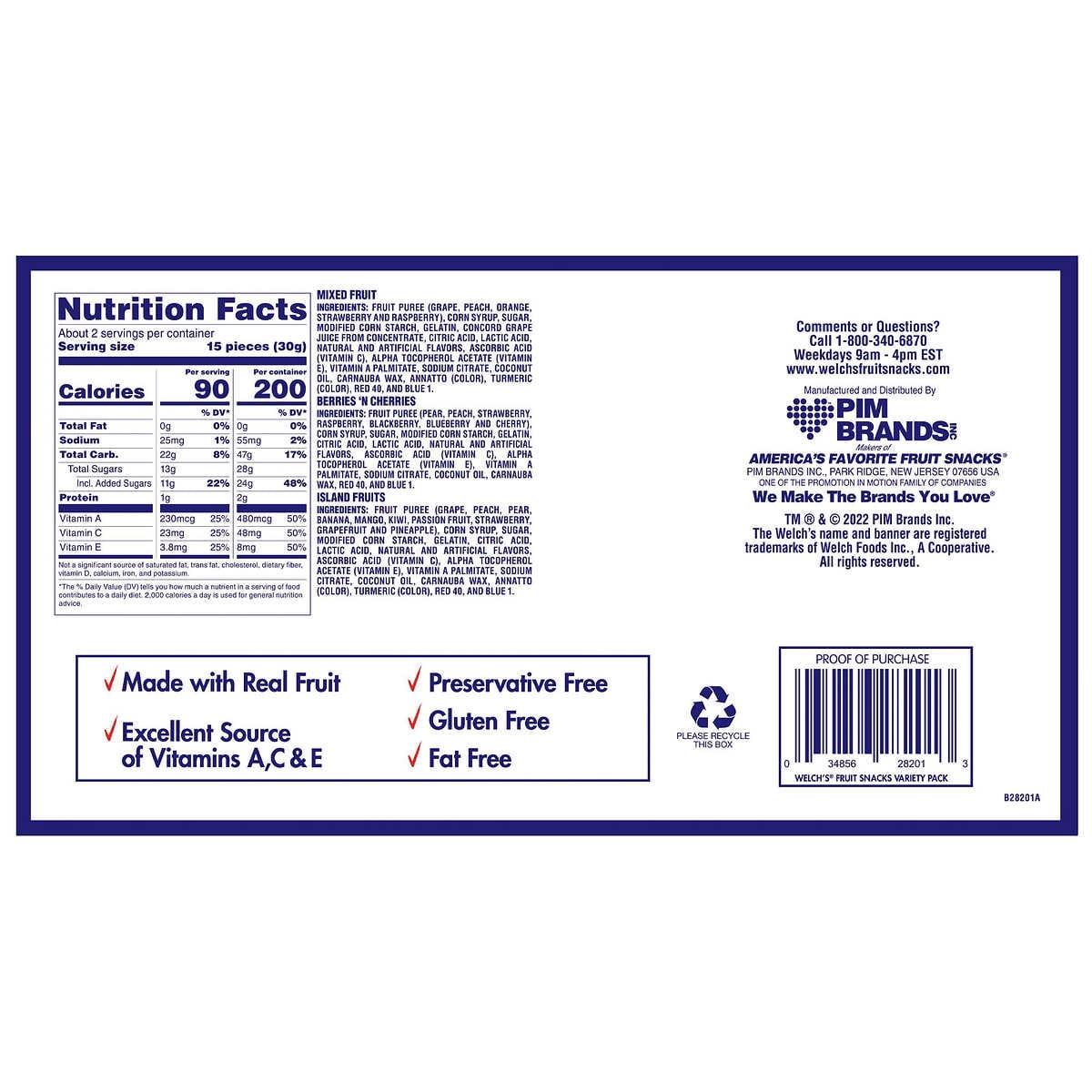 Welch's Fruit Snacks, Variety Pack, 2.25 Ounce (Pack of 20)