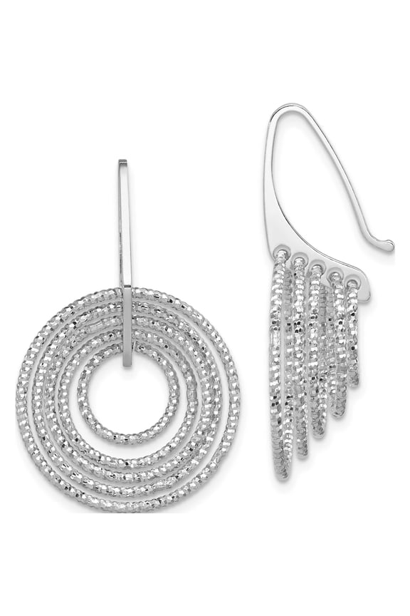 Sterling Silver Rhodium Plated D/C Circles Dangle Earrings (31 X 20) Made In Italy qe8902