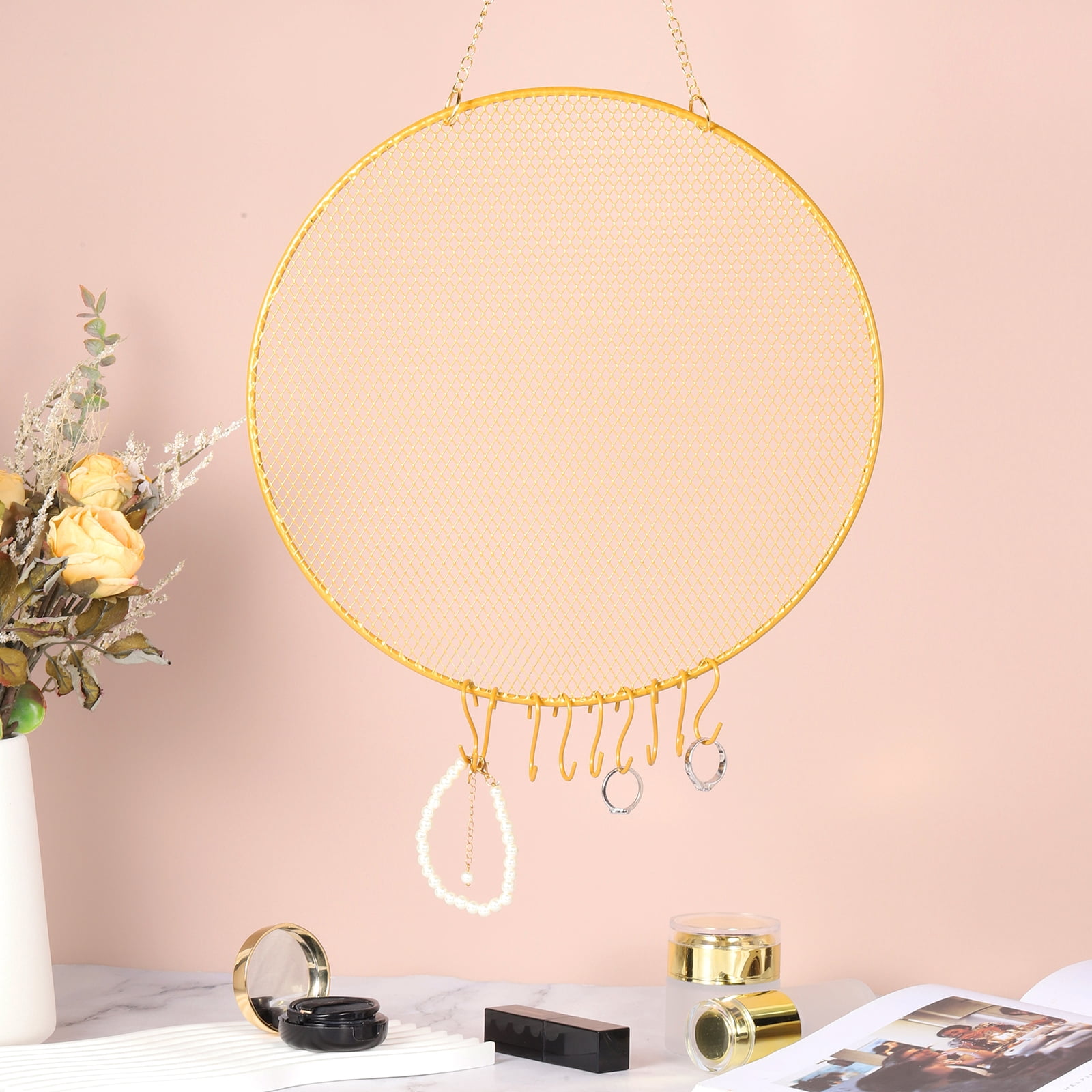 2 Set Earring Holder Organizer Wall, Necklace Holder Hanging Earring Organizer Jewelry Organizer Wall with 20 Hooks for Earring Necklace Jewelry Wall Home Decoration, Round