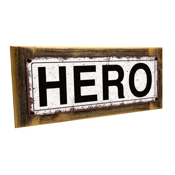 Framed Hero 4"x12" Metal Sign, Wall Décor for Mancave, Den, and Gameroom