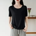 thumbnail image 3 of QUNYINEY Casual Shirts for Women Short Sleeve Solid Crew Neck Pullover Tops Loose Women's Tops, 3 of 3